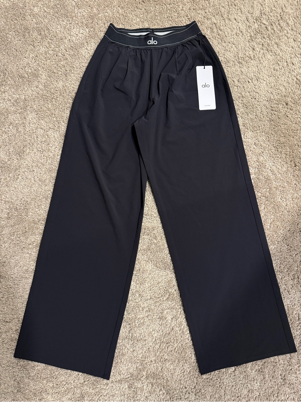 Alo Airbrush High-Waist Suit Up Trouser Wide Leg Polyester Black Size XS NWT